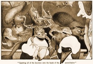 يزعج جميع المحلفين على رؤوس الحشود أدناه ، رسم توضيحي لمغامرات لويس كارول أليس في بلاد العجائب ، 1901 بواسطة بيتر نيويل